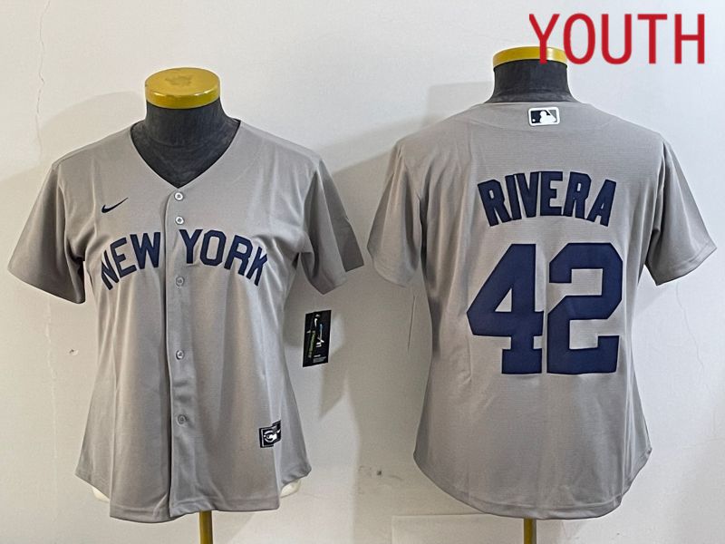 Youth New York Yankees #42 Rivera Grey Game Nike 2024 MLB Jersey style 2